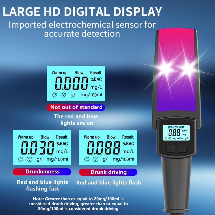 HD Digital Display Blow-type Alcohol Tester with Flashing Emergency Light