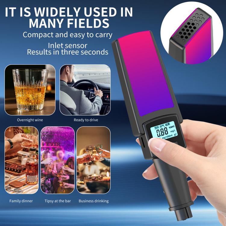 HD Digital Display Blow-type Alcohol Tester with Flashing Emergency Light