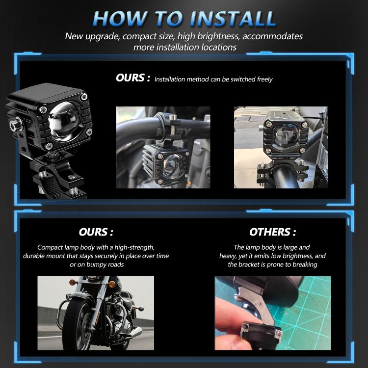 40W Motorcycle Wired Switch Integrated Waterproof Demon Eye Spotlight
