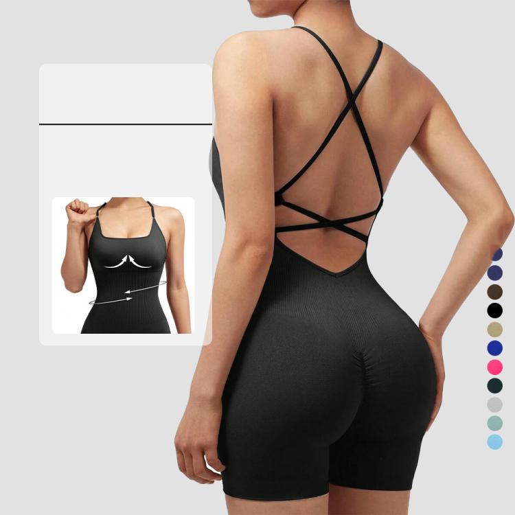 Seamless Sexy Criss Cross Backless Cami Yoga Bodysuit Fitness One-Piece Workout Outfit