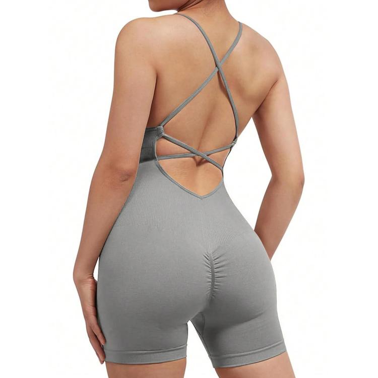 Seamless Sexy Criss Cross Backless Cami Yoga Bodysuit Fitness One-Piece Workout Outfit
