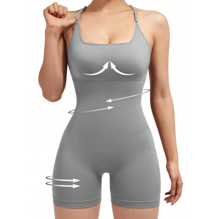 Seamless Sexy Criss Cross Backless Cami Yoga Bodysuit Fitness One-Piece Workout Outfit