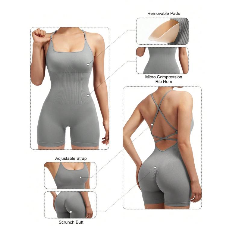 Seamless Sexy Criss Cross Backless Cami Yoga Bodysuit Fitness One-Piece Workout Outfit
