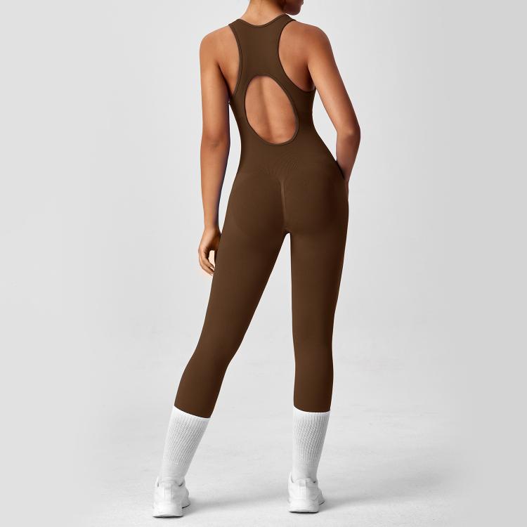 Women Backless Long Yoga Bodysuit with Front Zipper - Waist Cinching & Hip Lifting for Running, Fitness, Workout