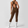 Women Backless Long Yoga Bodysuit with Front Zipper - Waist Cinching & Hip Lifting for Running, Fitness, Workout