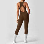 Women Backless Long Yoga Bodysuit with Front Zipper - Waist Cinching & Hip Lifting for Running, Fitness, Workout
