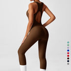 Women Backless Long Yoga Bodysuit with Front Zipper - Waist Cinching & Hip Lifting for Running, Fitness, Workout