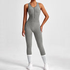 Women Backless Long Yoga Bodysuit with Front Zipper - Waist Cinching & Hip Lifting for Running, Fitness, Workout