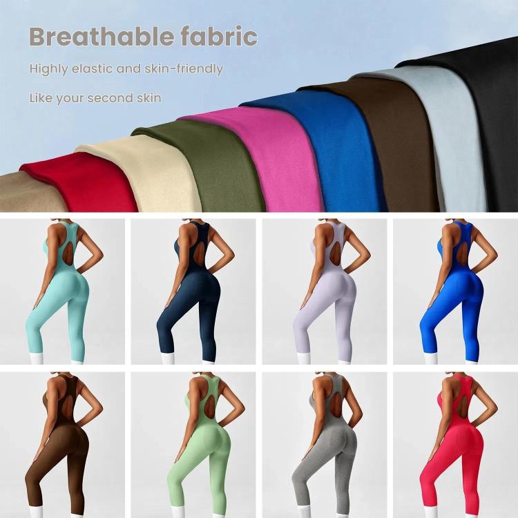 Women Backless Long Yoga Bodysuit with Front Zipper - Waist Cinching & Hip Lifting for Running, Fitness, Workout