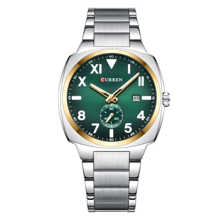 Curren Men Steel Band Calendar Business Quartz Watch — Gold Ring Black