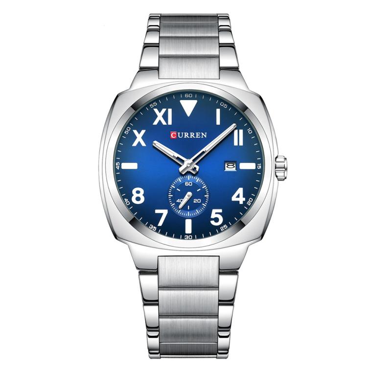 Curren Men Steel Band Calendar Business Quartz Watch — White Shell Black