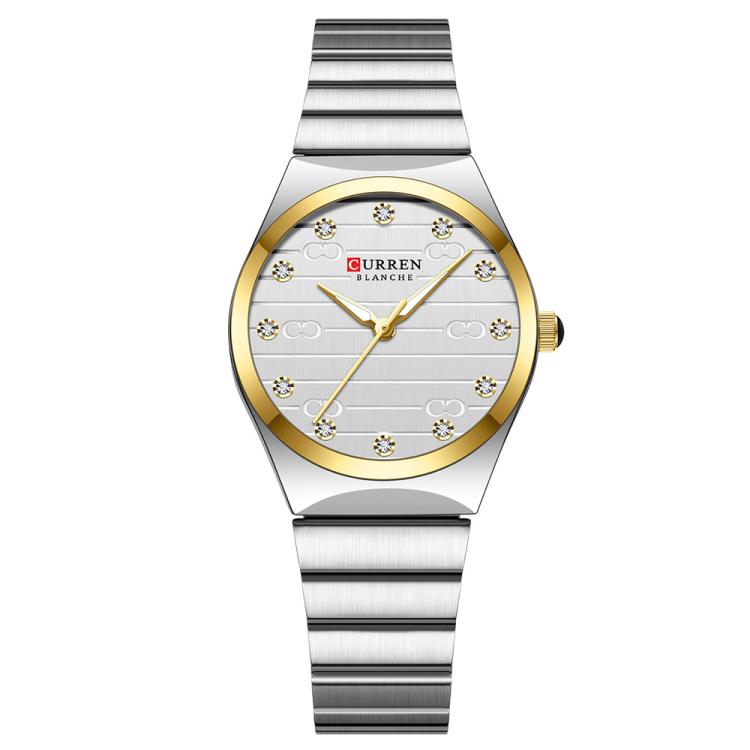 Curren Women Steel Band Business Quartz Watch — White Blue