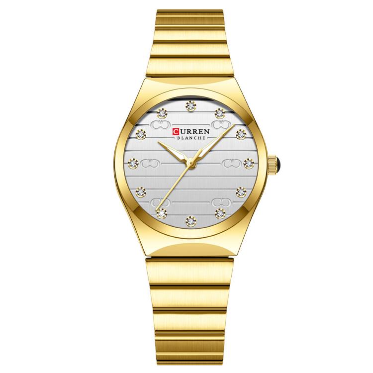 Curren Women Steel Band Business Quartz Watch — White Gold Ring Green