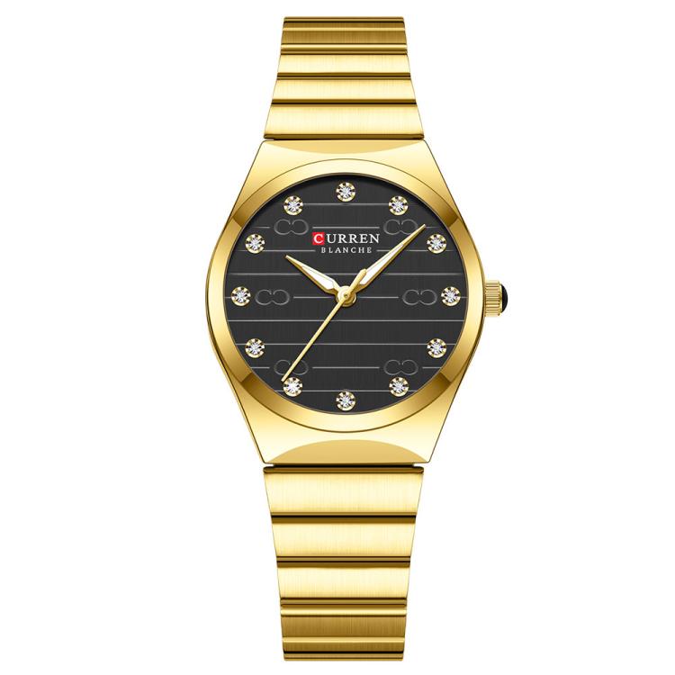Curren Women Steel Band Business Quartz Watch — Gold White