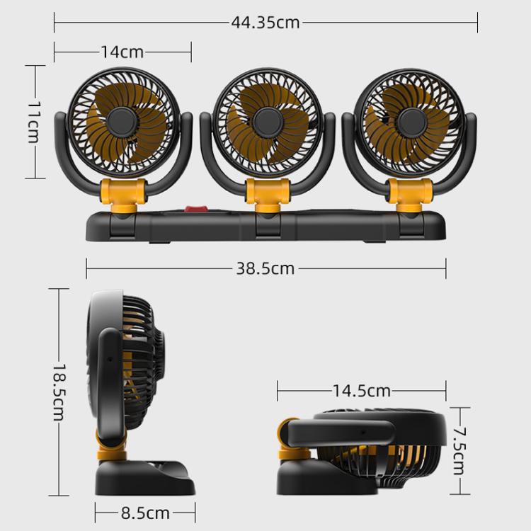 F4505 Car Triple-Head Rotatable Fan Auto 3-Way Folding Fan