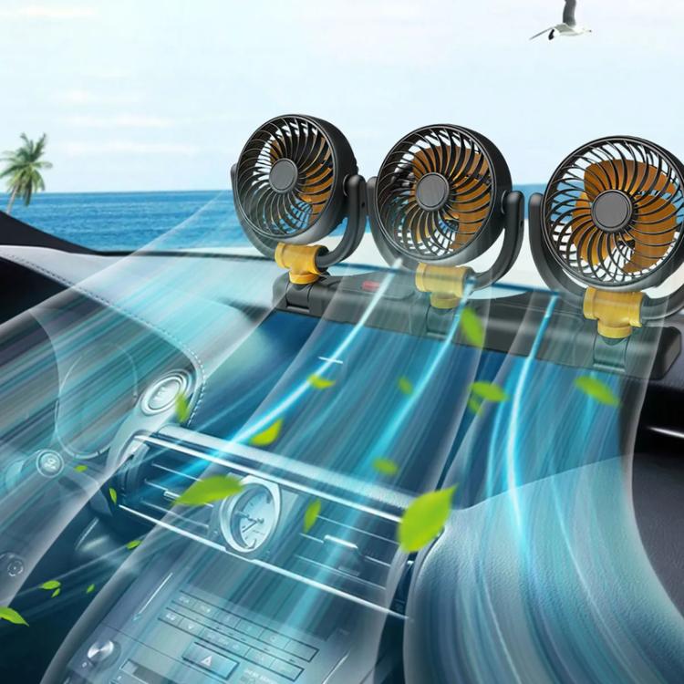 F4505 Car Triple-Head Rotatable Fan Auto 3-Way Folding Fan