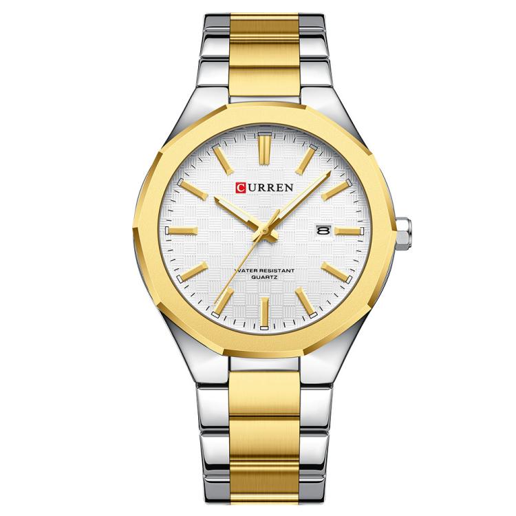 Curren Business Steel Band Calendar Men Quartz Watch — Gold Black