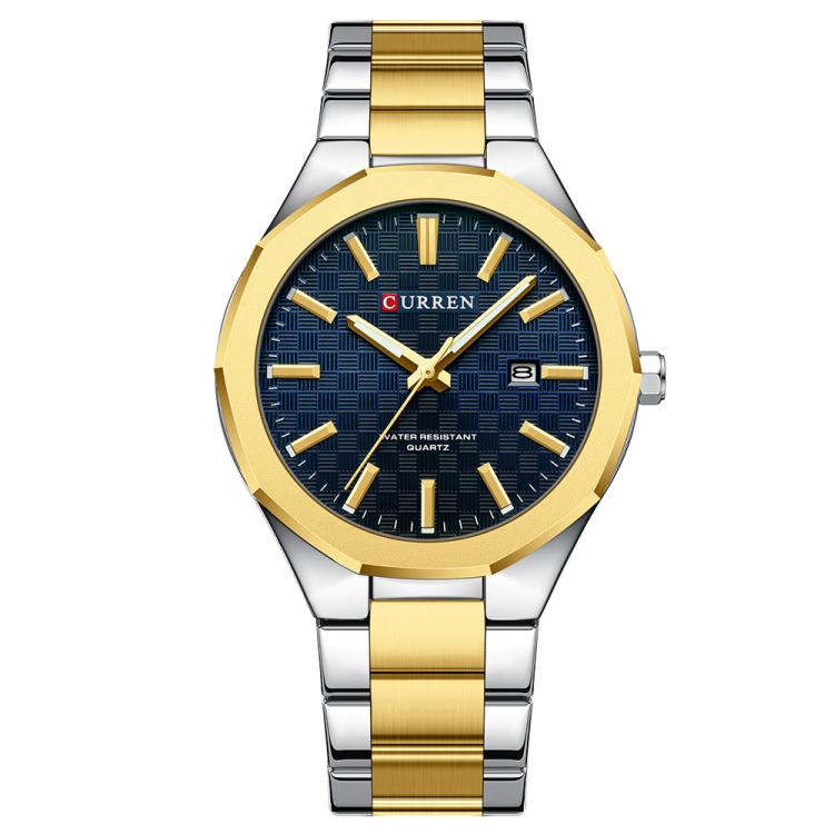 Curren Business Steel Band Calendar Men Quartz Watch — Gold White
