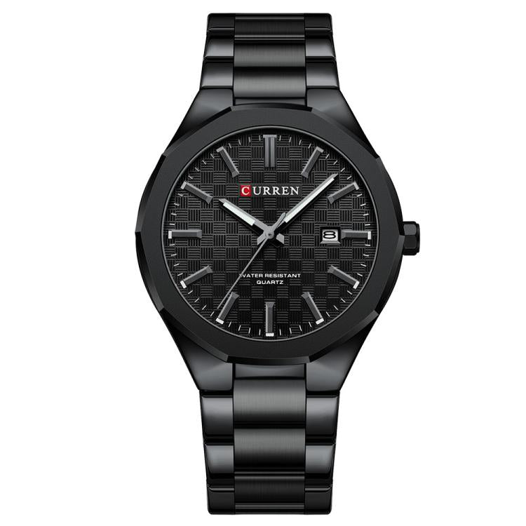 Curren Business Steel Band Calendar Men Quartz Watch — White Black