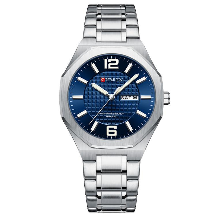 Curren Steel Band Calendar Men'S Business Quartz Watch — White Black