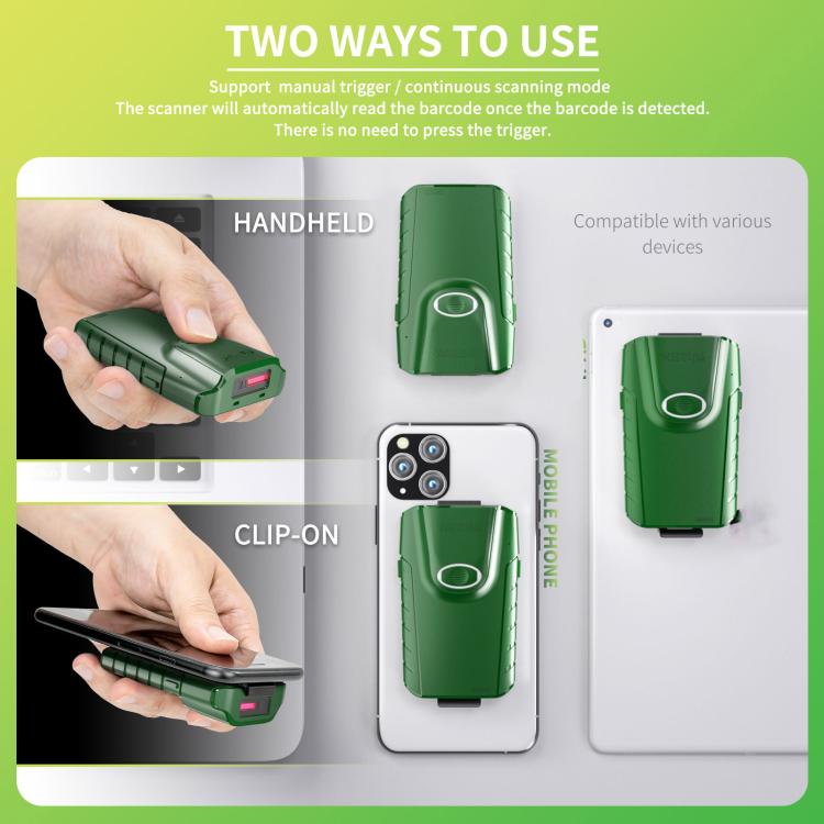 Cell Phone Back Clip Portable 1D Code Wireless Bluetooth Scanner