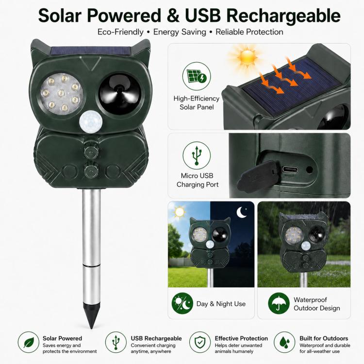 Five-Speed Tuning + Voice-Activated Ultrasonic Solar-Powered Animal Repeller — view 4