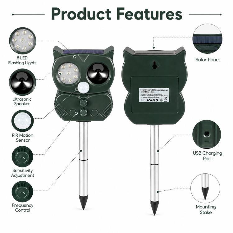 Five-Speed Tuning + Voice-Activated Ultrasonic Solar-Powered Animal Repeller — view 5