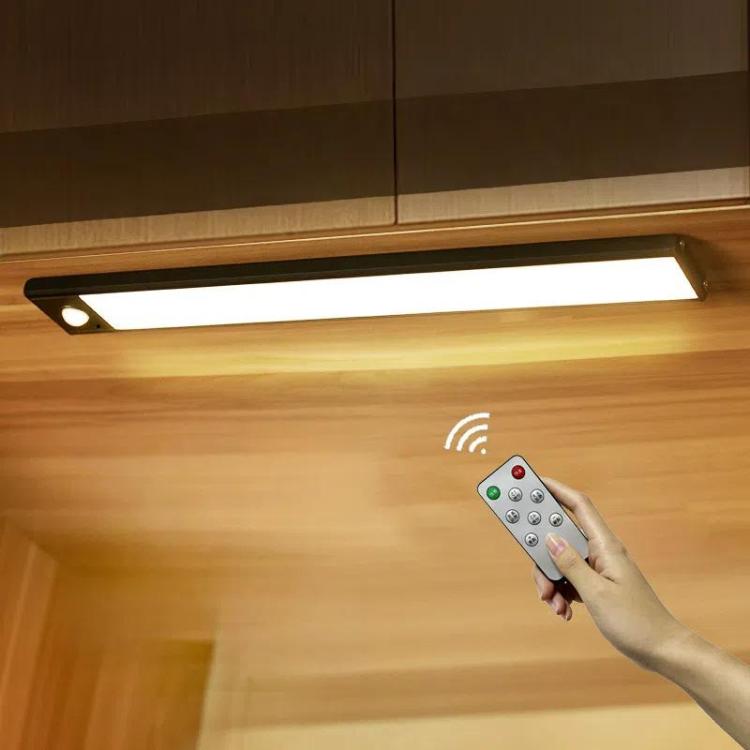 Rechargeable Motion Sensor Light Bar Cabinet Wardrobe Lamp With Remote Control — 80cm Black