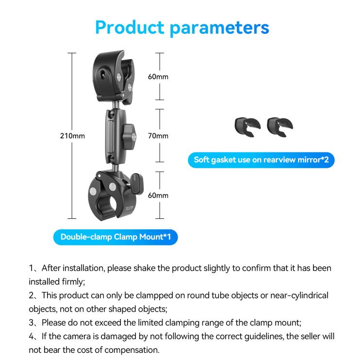 TELESIN Camera Double Clip Crab Clamp 360 Rotating Motorcycle Bicycle Handlebar Mount — view 11