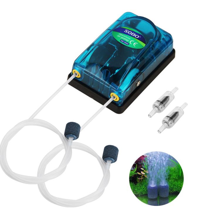 220-240V Transparent Ultra-Quiet Aquarium Air Pump — SOBO SB-348A 5W Double-hole