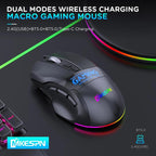 MKESPN W10 Tri-Mode Wireless Gaming Mouse 2400DPI with 9 Programmable Buttons, RGB Lighting, Type-C Rechargeable — W10