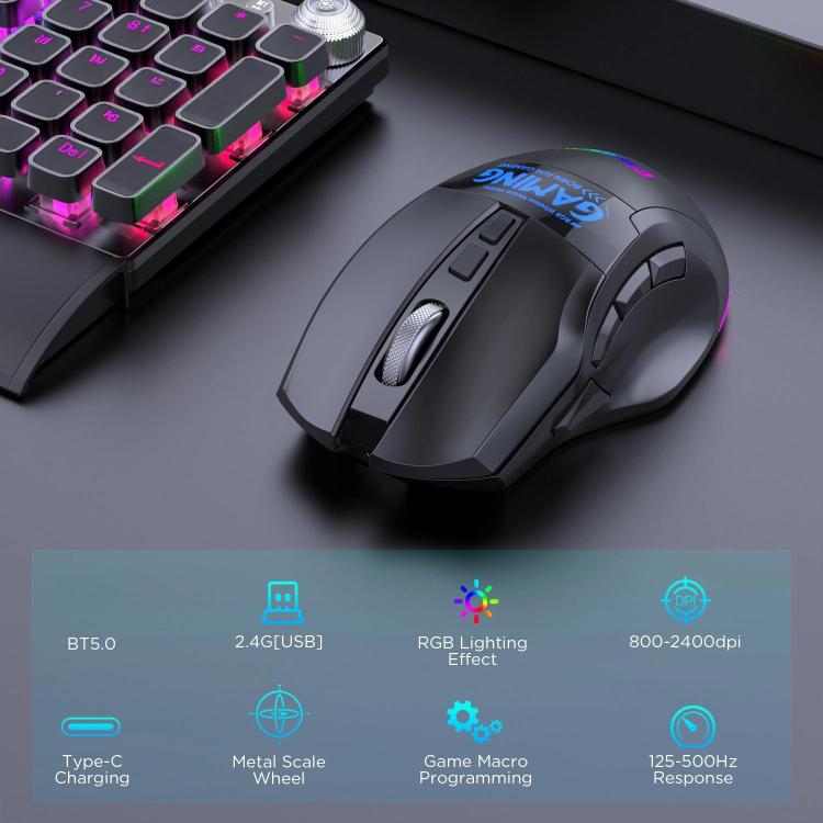 MKESPN W10 Tri-Mode Wireless Gaming Mouse 2400DPI with 9 Programmable Buttons, RGB Lighting, Type-C Rechargeable — view 3