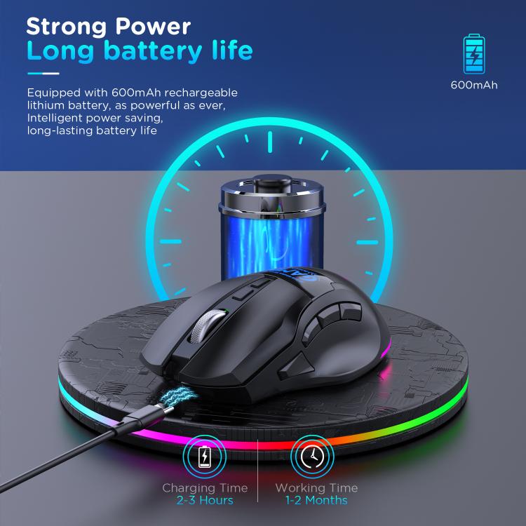 MKESPN W10 Tri-Mode Wireless Gaming Mouse 2400DPI with 9 Programmable Buttons, RGB Lighting, Type-C Rechargeable — view 5