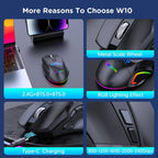 MKESPN W10 Tri-Mode Wireless Gaming Mouse 2400DPI with 9 Programmable Buttons, RGB Lighting, Type-C Rechargeable — view 8