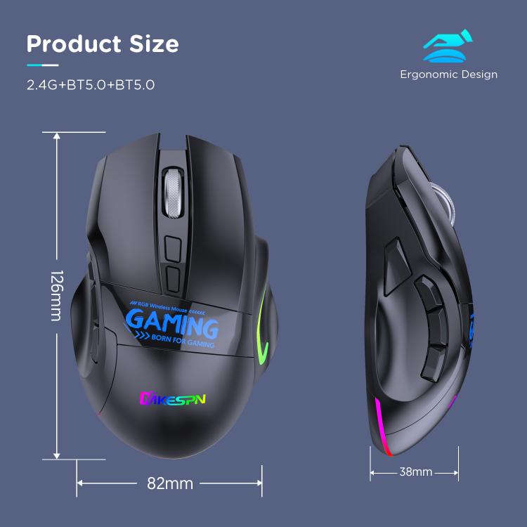 MKESPN W10 Tri-Mode Wireless Gaming Mouse 2400DPI with 9 Programmable Buttons, RGB Lighting, Type-C Rechargeable — view 10