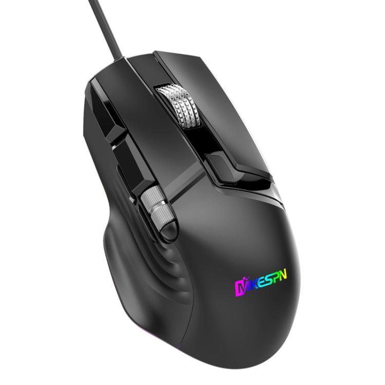MKESPN X13 RGB Full Speed Wired Gaming Mouse 12400 DPI 10-Key Dual Scroll Wheel Swing Macro Programmable Mouse