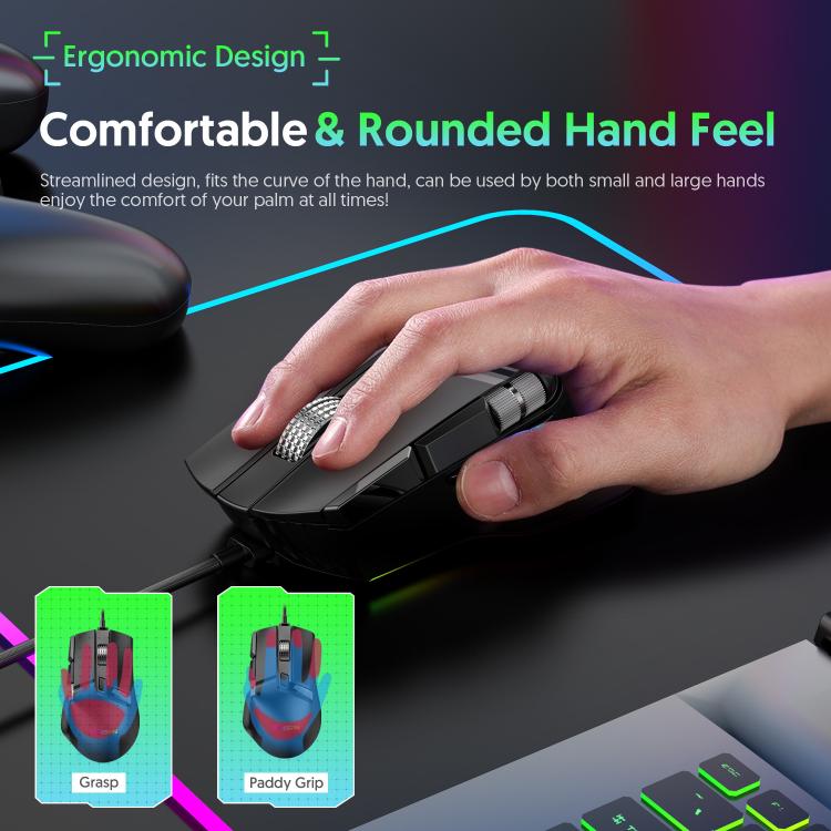 MKESPN X13 RGB Full Speed Wired Gaming Mouse 12400 DPI 10-Key Dual Scroll Wheel Swing Macro Programmable Mouse