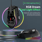 MKESPN X13 RGB Full Speed Wired Gaming Mouse 12400 DPI 10-Key Dual Scroll Wheel Swing Macro Programmable Mouse