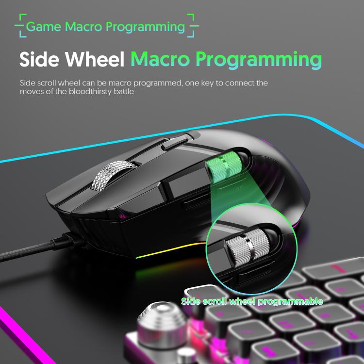 MKESPN X13 RGB Full Speed Wired Gaming Mouse 12400 DPI 10-Key Dual Scroll Wheel Swing Macro Programmable Mouse