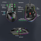 MKESPN X13 RGB Full Speed Wired Gaming Mouse 12400 DPI 10-Key Dual Scroll Wheel Swing Macro Programmable Mouse