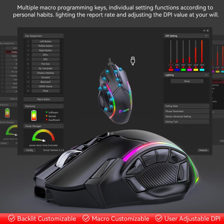 MKESPN W605 Triple-Mode 24000 DPI 12-key Wireless Gaming Mouse Macro Customization — view 7