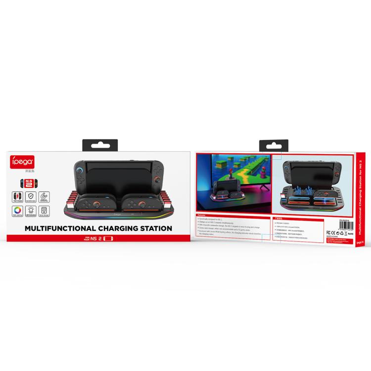 For Nintendo Switch 2 ipega PG-SW2210 Console Joy-Con Controllers Charging Dock, 4 Charging Ports+Touch Control Lighting Effects+12 Game Card Slots