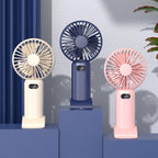 5-speed Wind Speed Handheld USB Charging Small Fan With Desktop Stand — Dark Blue