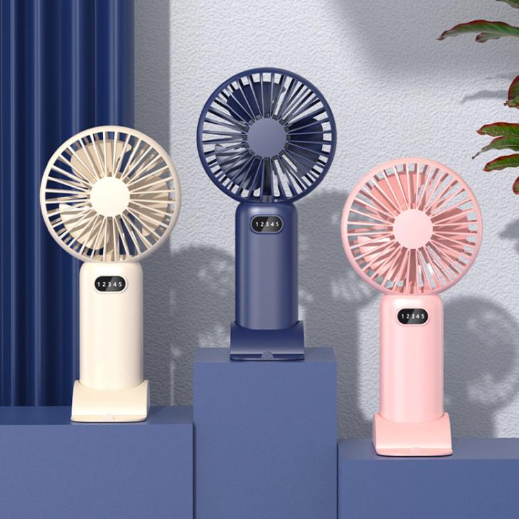5-speed Wind Speed Handheld USB Charging Small Fan With Desktop Stand — Dark Blue