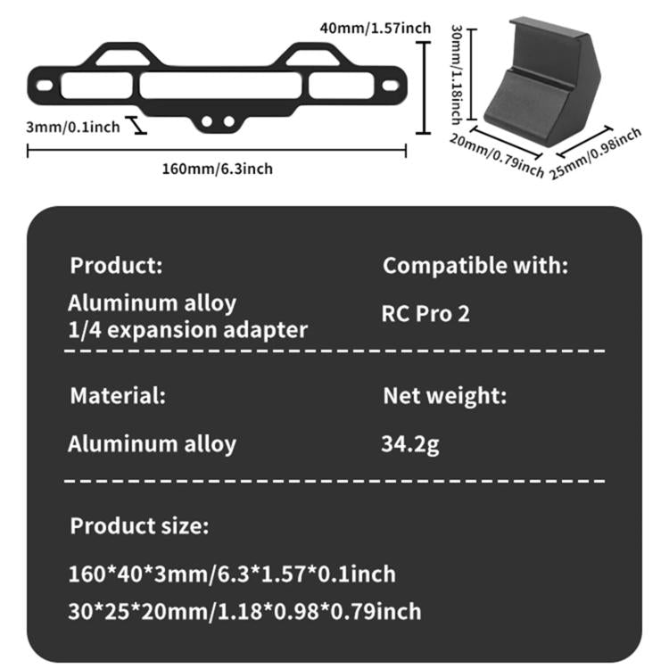 For DJI RC Pro 2 Aluminum Alloy 1/4-inch Tripod Adapter Mounting Bracket