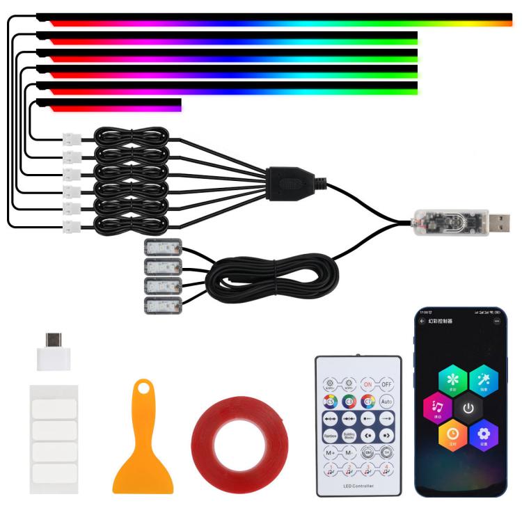 3 Control App Remote Control Colorful Car Interior Ambient Lighting Modified LED Acrylic USB Car Ambient Lighting