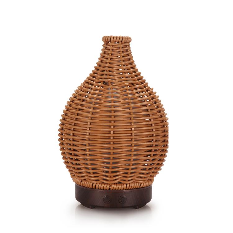 100ML Hollow Rattan Ultrasonic Humidifier & Aromatherapy Diffuser with 7-Color LED Lights — 24V EU Plug