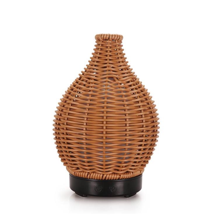 100ML Hollow Rattan Ultrasonic Humidifier & Aromatherapy Diffuser with 7-Color LED Lights — Black