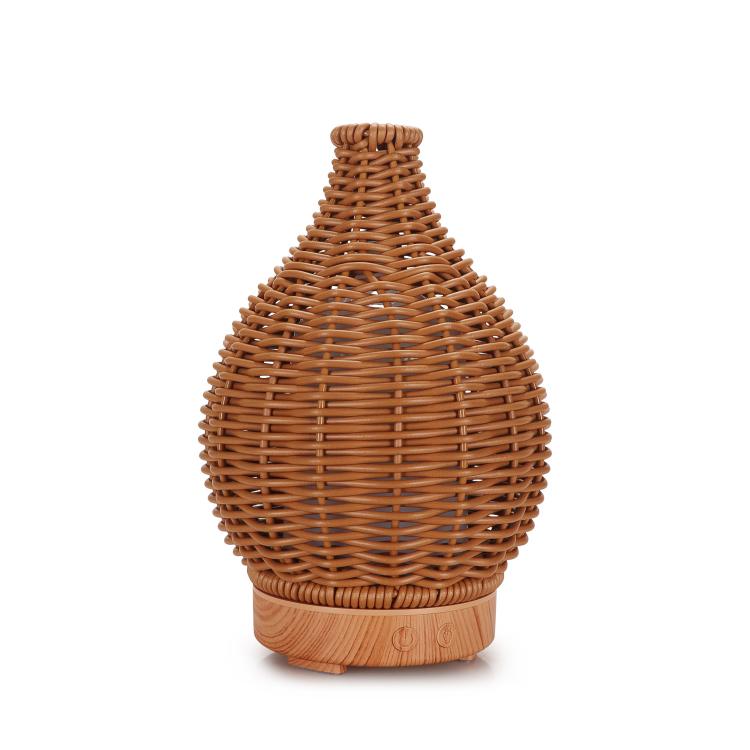 100ML Hollow Rattan Ultrasonic Humidifier & Aromatherapy Diffuser with 7-Color LED Lights — 5V USB