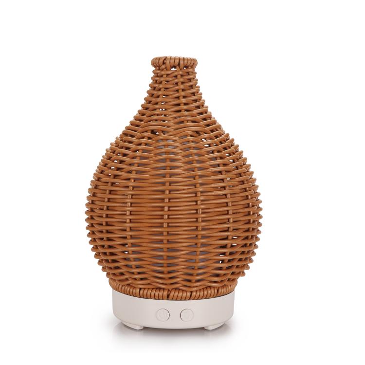 100ML Hollow Rattan Ultrasonic Humidifier & Aromatherapy Diffuser with 7-Color LED Lights — White
